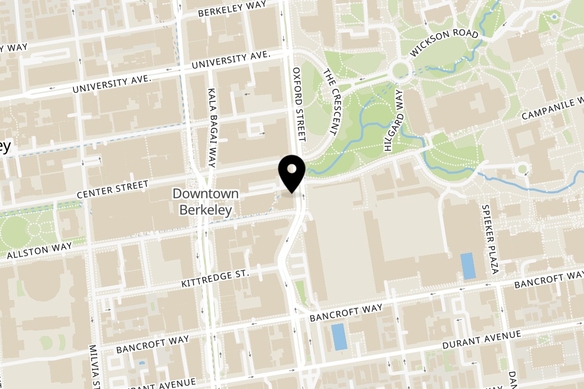 Map showing the location of East Bay Spice Company on 2142 Oxford St in Berkeley